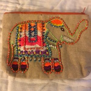 Hand beaded elephant zipper wallet